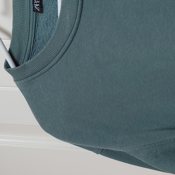 ZARA Moss green cropped crew neck sweatshirt top shirt Medium - Picture 3 of 6